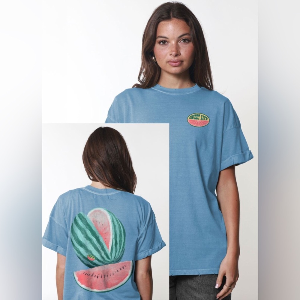 Girl‎ Dangerous Sweet Life Boyfriend Tee | Denim Blue Oversized Fit | Size Small